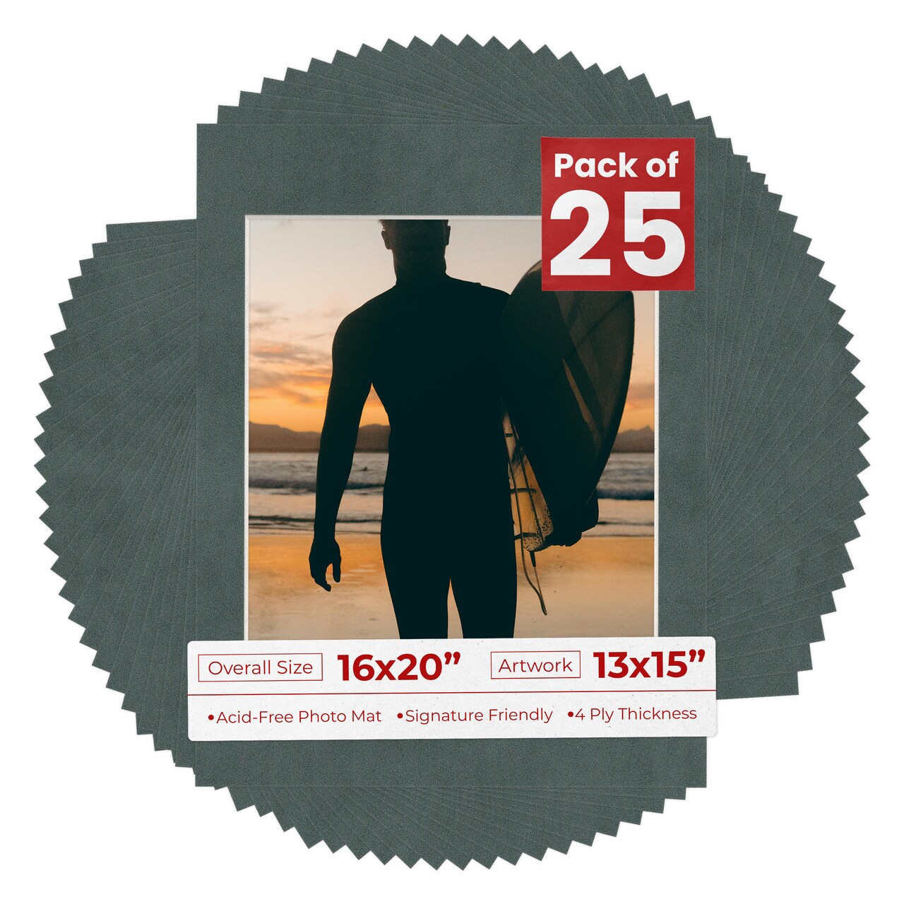 Dark Grey Suede Mat Board for 16x20 Frames - Fits 13x15 Photos